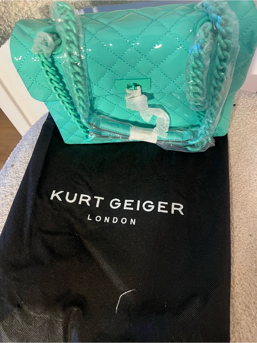 Kurt Geiger glossy mint quilted chain-strap shoulder bag